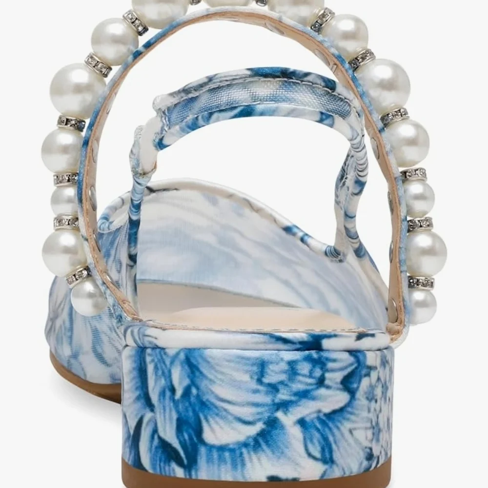 NWT Betsey Johnson Blue Marble Pearl-Strap Slingback Flats - Picture 5 of 8